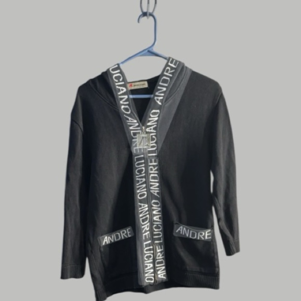 Andre Luciano Black Hooded Sweater with White Logo Accents